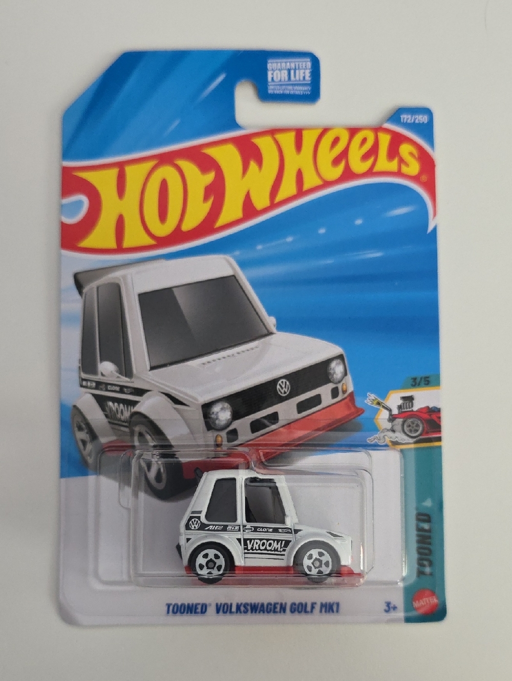 Hot Wheels Tooned Volkswagen Golf MK1 Toy Car - White with Red Accents